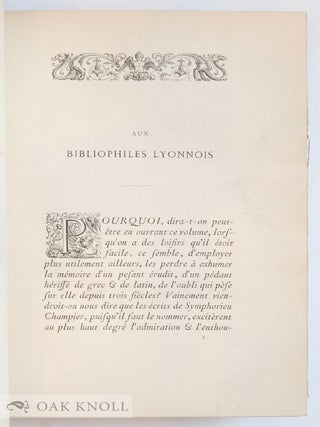 ETUDE BIOGRAPHIQUE & BIBLIOGRAPHIQUE SUR SYMPHORIEN CHAMPIER.
