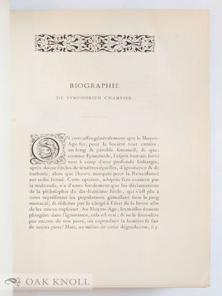 ETUDE BIOGRAPHIQUE & BIBLIOGRAPHIQUE SUR SYMPHORIEN CHAMPIER.