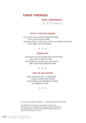 Order Nr. 142765 THREE VERSICLES. W. D. Snodgrass
