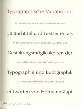 TYPOGRAPHISCHE VARIATIONEN, 78 BUCHTITEL UND TEXTSEITEN ALS GESTALTUNGSMOGLICHKEITEN DER TYPOGRAPHIE UND BUCHGRAPHIK ENTWORFEN VON HERMANN ZAPF.