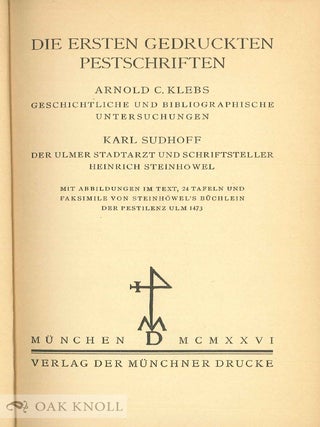 DIE ERSTEN GEDRUCKTEN PESTSCHRIFTEN.
