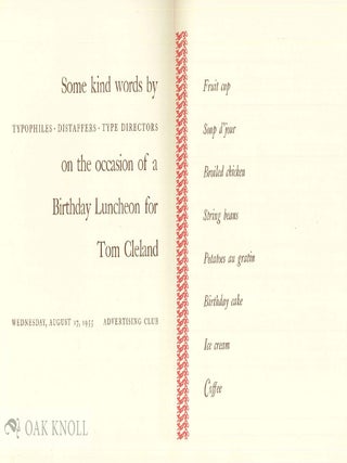 BIRTHDAY LUNCHEON FOR T.M. CLELAND.