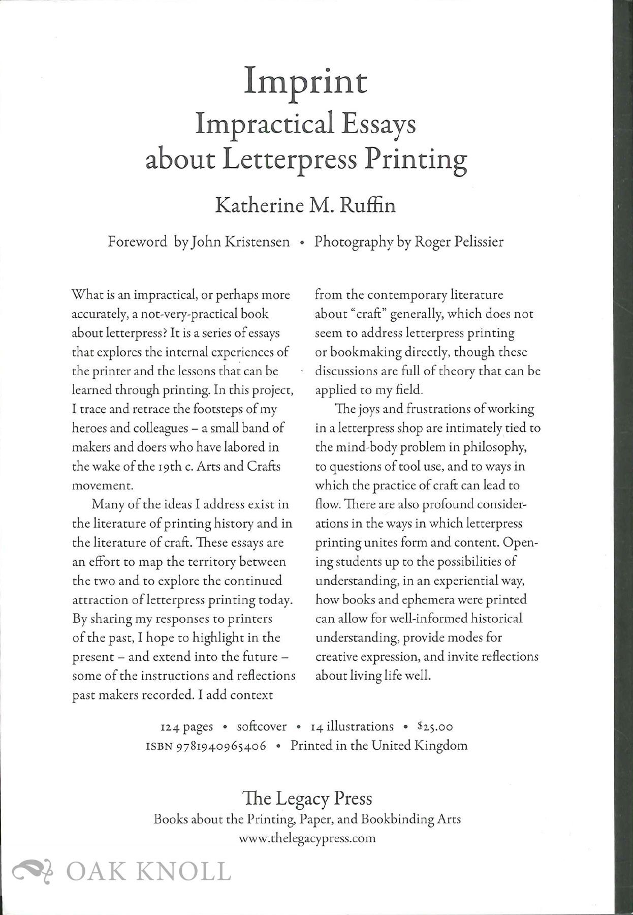 IMPRINT: IMPRACTICAL ESSAYS ABOUT LETTERPRESS PRINTING | Katherine