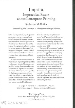 IMPRINT: IMPRACTICAL ESSAYS ABOUT LETTERPRESS PRINTING