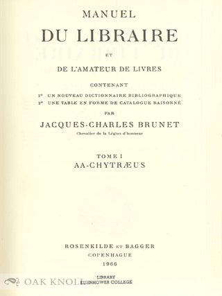 MANUEL DU LIBRAIRE ET DE L'AMATEUR DE LIVRES.