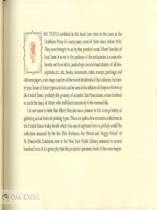 NINETEENTH CENTURY TYPE DISPLAYED IN 18 FONTS CAST BY UNITED STATES FOUNDERS, NOW IN THE CASES OF THE GRABHORN PRESS.