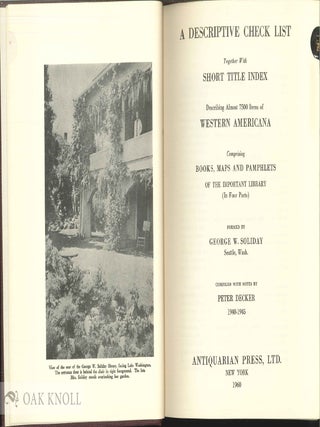 Order Nr. 245 A DESCRIPTIVE CHECK LIST TOGETHER WITH SHORT TITLE INDEX DESCRIBING ALMOST 7500...
