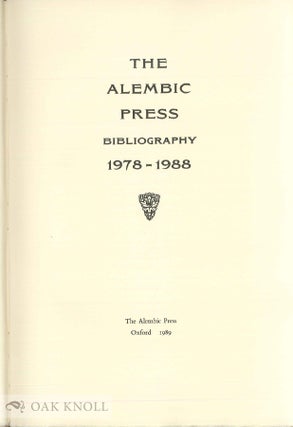 ALEMBIC PRESS BIBLIOGRAPHY 1978-1988.