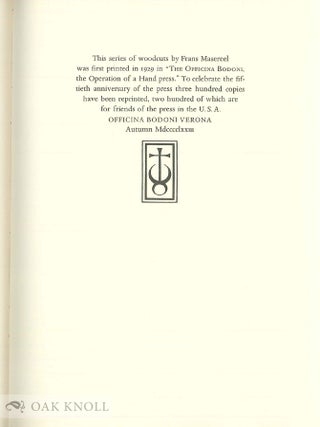 THE MAKING OF A BOOK AT THE OFFICINA BODONI, TWELVE WOOD CUTS BY FRANS MASEREEL WITH A NOTE BY GIOVANNI MARDERSTEIG.