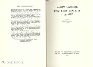 WARWICKSHIRE PRINTERS' NOTICES, 1799-1866.