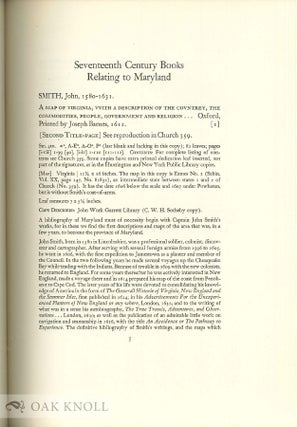 SEVENTEENTH CENTURY MARYLAND, A BIBLIOGRAPHY. With an Introduction by Lawrence C. Wroth.