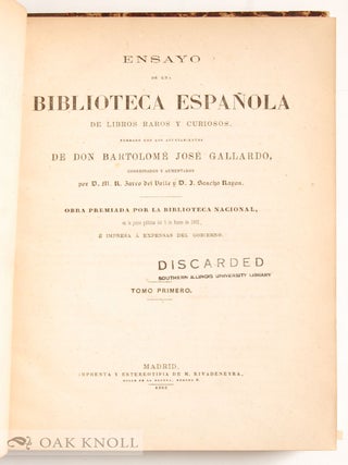ENSAYO DE UNA BIBLIOTECA ESPANOLA DE LIBROS RAROS Y CURIOSOS