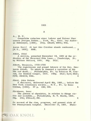 A complete set of AMERICAN BIBLIOGRAPHY A PRELIMINARY CHECKLIST. [with:] A CHECKLIST OF AMERICAN IMPRINTS. [1801 - 1846]