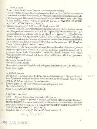 ALDINE PRESS BOOKS AT THE HARRY RANSOM HUMANITIES RESEARCH CENTER, THE UNIVERSITY OF TEXAS AT AUSTIN, A DESCRIPTIVE CATALOGUE.