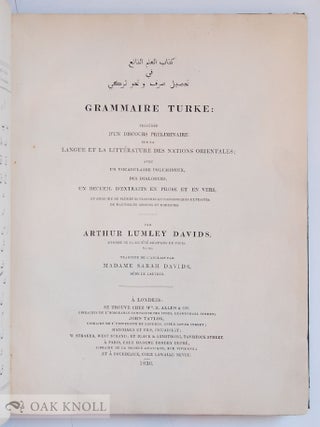 GRAMMAIRE TURKE: PRÉCÉDÉE D'UN DISCOURS PRÉLIMINAIRE SUR LA LANGUE ET LA LITTÉRATURE DES NATIONS ORIENTALES