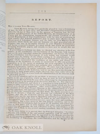 REPORT OF THE COMMISSIONERS APPOINTED TO INQUIRE INTO THE CONSTITUTION AND GOVERNMENT OF THE BRITISH MUSEUM; WITH THE MINUTES OF EVIDENCE. (TOGETHER WITH) INDEX TO REPORTS AND MINUTES OF EVIDENCE.
