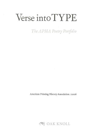 VERSE INTO TYPE: THE APHA POETRY PORTFOLIO.